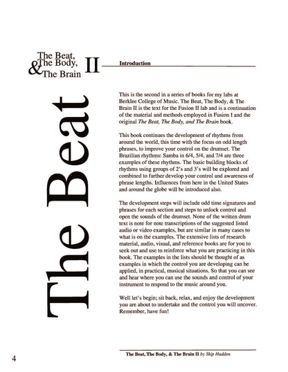 Text page from a book titled 'The Beat, The Body, & The Brain II' with introductory text.